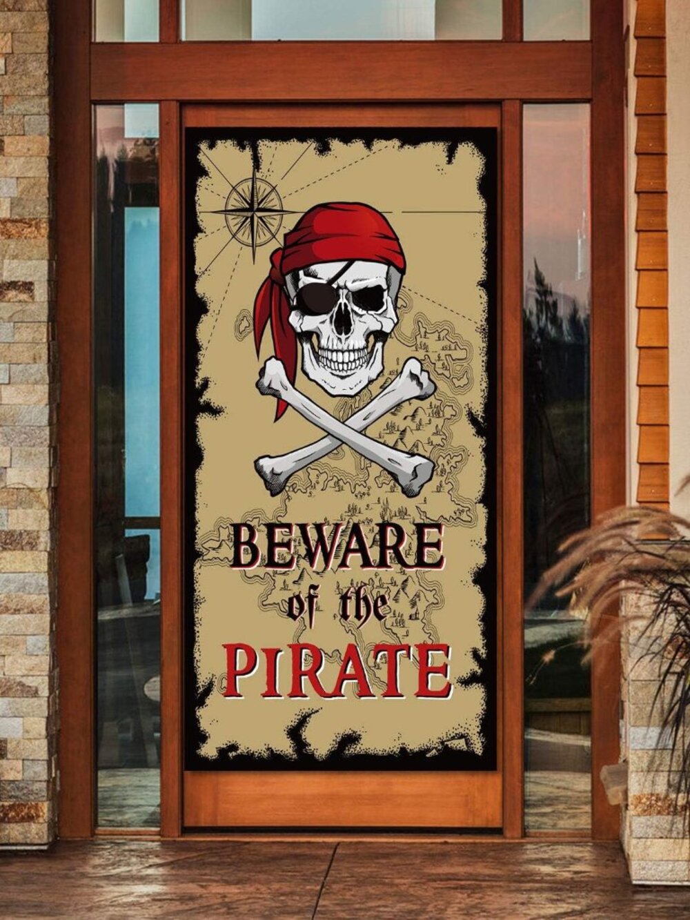 Beware of Pirates Door Banner 3.28 x 5.90 ft, Pirate Halloween Decorations